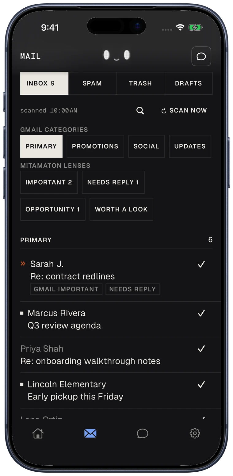 Email triage in the app